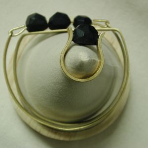 Gold Black hexagonal bead geometric bangle bracelet and floating ring set