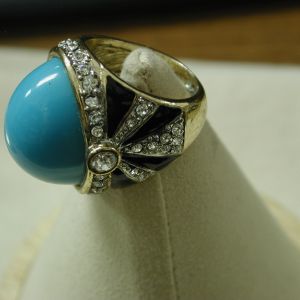 Kenneth Jay Lane cabochon Turquoise Black and white Zebra ring 