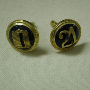 21 Club Restaurant NYC vintage gold blue enamel cufflinks 23mm round