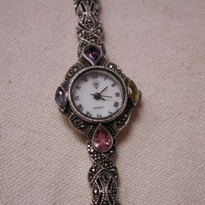 Sterling Marcasite X and O Gemstone Pink Purple Yellow Blue Quartz