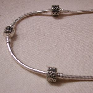 Pandora sterling 17" necklace with 2 Bali clip beads