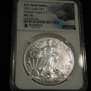 U.S State Series 2021 Heraldic Eagle T-1 S$1 MS 70 Hawaii NGC