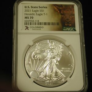 U.S State Series 2021 Eagle $1 Heraldic Eagle MS 70 Colorado NGC