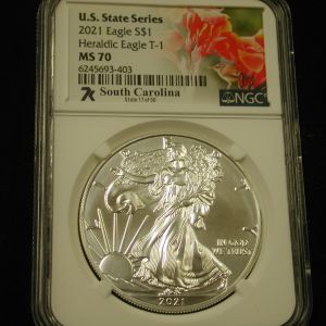 U.S State Series 2021 Eagle S$1 Eagle MS 70 South Carolina NGC