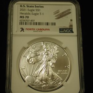 U.S State Series 2021 Eagle $1 Eagle MS 70 North Carolina NGC