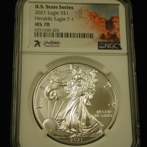 U.S State Series 2021 Eagle $1 MS 70 South Dakota NGC Mt Rushmore label