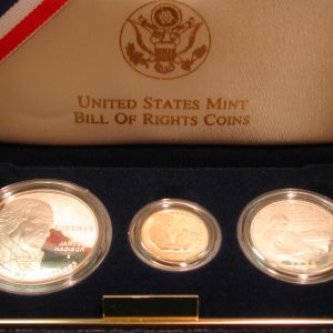 1993 Proof Bill of Rights Commemorative 3 Coin Set, Box, OGP & COA