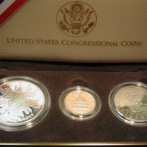 1989 3-Coin US Congressional Proof Set  Gold $5, Silver $1, half