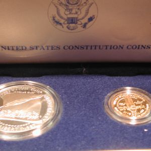 1987 U.S Constitution Silver Dollar and Gold Five Dollar Govt Box