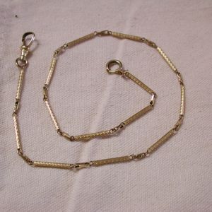 Simmons Gold Filled watch fob 15" charm choker etched barrel link