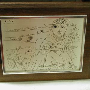 Pablo Picasso The Hunter sterling silver etching Franklin Mint 6 x 7.5 framed COA