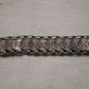 Vintage Our Lady of the Rosary of Pompei Italy bracelet 8" Silver Religious cuff