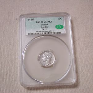 1942 over 1 Dime CAC XF Details FS-101 Overdate Cleaned