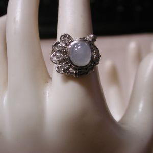 Platinum Gray Star Sapphire Diamond Flower ring size 7.5
