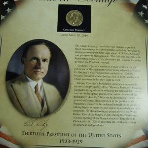 2014 Calvin Coolidge Postal Commemorative Society US President $1 Coin Stamp