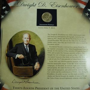 2015 Dwight D Eisenhower Postal Commemorative Society US President $1 Coin Stamp
