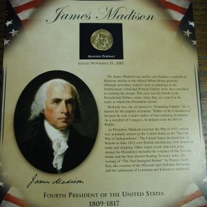 2008 James Monroe Postal Commemorative Society US President $1 Coin Stamp