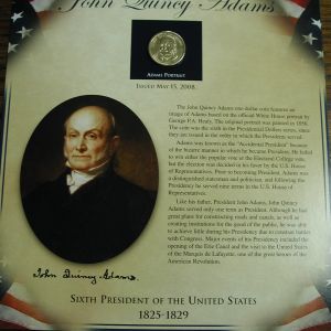 2008 John Quincy Adams Postal Commemorative Society US President $1 Coin Stamp
