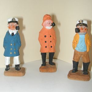 Nautical attributed to Tom Hannah Canadian artist set of 5 whimsy Captain Soldier Pirate Fisherman