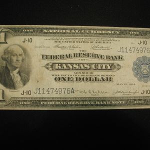 1914 Kansas City Federal Reserve Bank One Dollar FR 719  National Currency VF