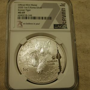 2020 - 1 Oz Silver .999  South Korea Tiger NGC MS69 Seven K