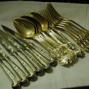 Victorian Sterling Gold Gilt George Adams Silversmith 1850 London Set of 18