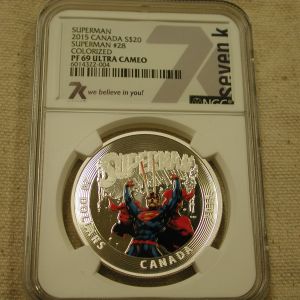 2015- 1 OZT Silver Canada Superman #28 Colorized PF69 Ultra Cameo NGC