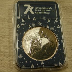 2019- Tuvalu 1 Troy Oz Silver  The Incredible Hulk - 7K Happy Holidays! Holder