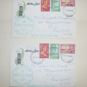 Tin Can Island Canoe Mail 1965 Tonga Islands- 2 Covers- with correspondence letters