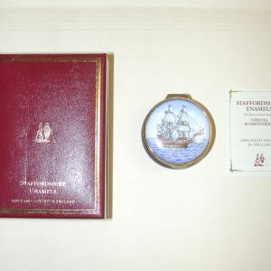 Staffordshire Enamels Mayflower II 50th Anniversary 2007 Ship Blue Trinket Box New in Box
