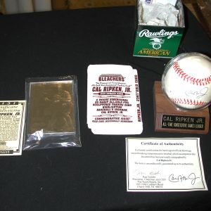 Cal Ripken Signed Ball and 2131 Gold 23k Card with  COA