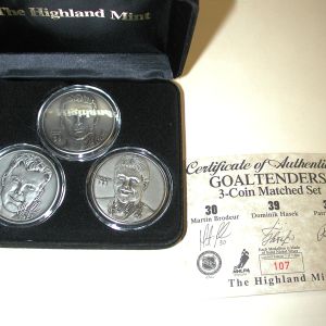 NHL Goaltenders- Brodeur, Hasek, Roy Highland Mint Nickel Silver 3-Coin Set 107 of 1500