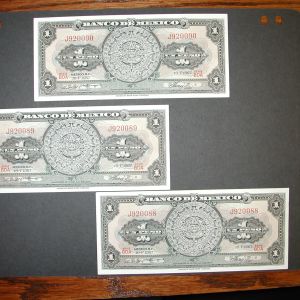 1967 Bank of Mexico Pesos 3 Consecutive Notes