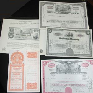 1940-60s Stock Certificate Lot Reading- Pan Am-Manhattan-NY Central Railroad