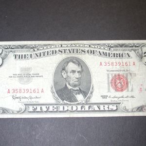 1963 $5 Dollar-Red Seal Note- Washington - Circulated