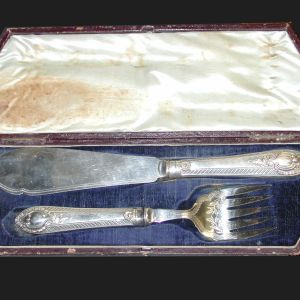 2 Piece English Style Large Fork and Knife- Silver Plated in Original Case-