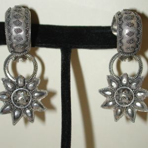 Vintage Sterling Clip-On beaded hoops hanging stars -sunflower