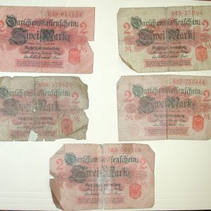 German Empire 1914 2 Mark Circulated Red Seal lot of 5