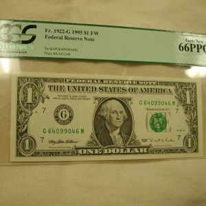 Radar Note $1 1995 FR-1922-F PCCS Gem New 66PPQ-9263