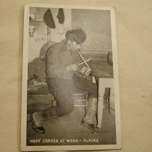 1944 Farbanks Alaska Camp-  Ivory Carver Photo- 1 Cent Used Postcard
