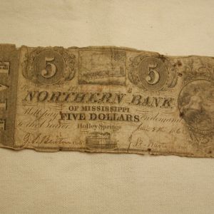 1862 Northern Bank of Mississippi Confederate Note Very Tattered