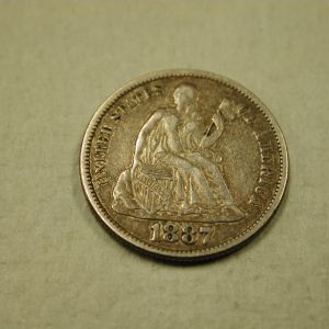 1887-S U.S Liberty Seated Dime Variety 4 About Uncirculated