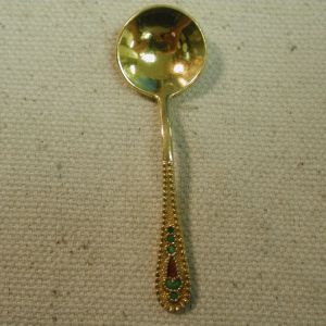 Russian .875 Gold Plated and enameled beaded Silver Salt Spoon
