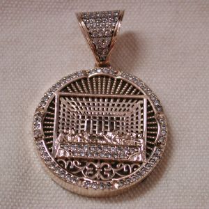14KT gold filled Last Supper large 35mm round Medallion Pendant Pave