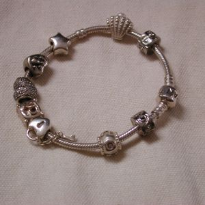 Pandora Sterling 7.5" bracelet w 9 Beads Alex Ani Hearts-Shell-Wedding-Mom
