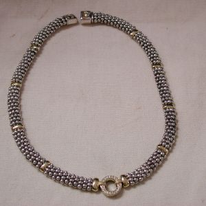 Lagos Caviar 18KT Gold .925 Diamond Open Circle Collar Two Tone