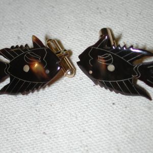 Fish cufflinks - carved etched faux shell - Gold Filled