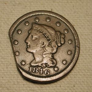 1846 Large Cent Error Coin Clipped Planchet