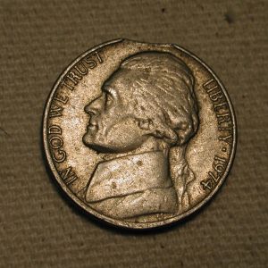 1974 U.S Nickel Error Coin w/ Clipped Planchet