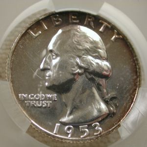 1953 Proof Washington Quarter CAC Certified PR63 toned edges